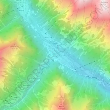 Mappa topografica Riva Valdobbia, altitudine, rilievo