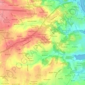 Mappa topografica Kerdavid Izela, altitudine, rilievo