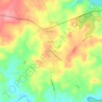Mappa topografica Darlington, altitudine, rilievo