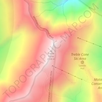 Mappa topografica Treble Cone, altitudine, rilievo