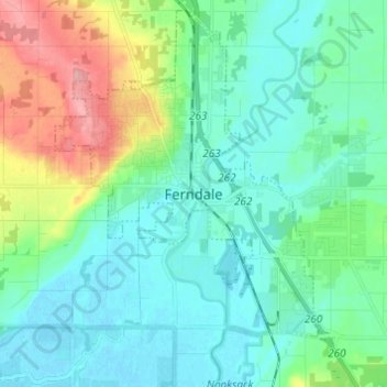 Mappa topografica Ferndale, altitudine, rilievo