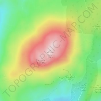 Mappa topografica Rhobell Fawr, altitudine, rilievo