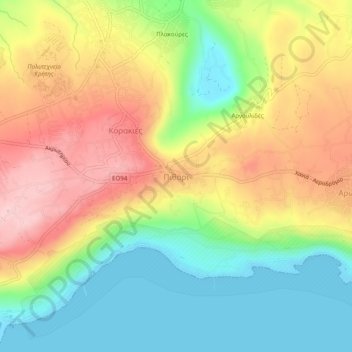 Mappa topografica Pithari, altitudine, rilievo