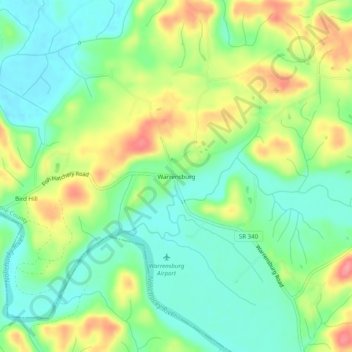 Mappa topografica Warrensburg, altitudine, rilievo