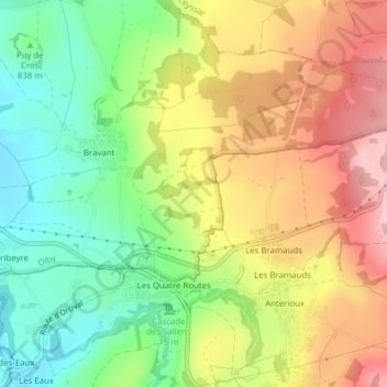 Mappa topografica Nugère, altitudine, rilievo