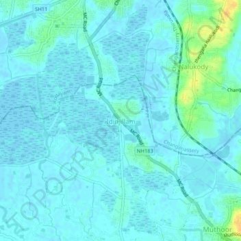 Mappa topografica Idinjillam, altitudine, rilievo