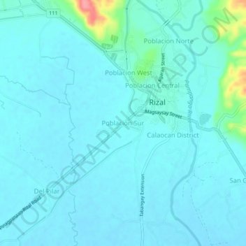 Mappa topografica Poblacion Sur, altitudine, rilievo