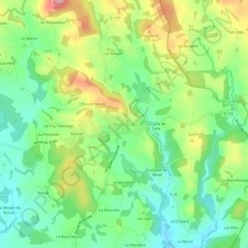 Mappa topografica Meilhards, altitudine, rilievo