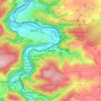 Mappa topografica Hausen, altitudine, rilievo