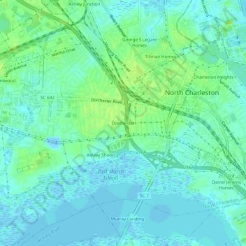 Mappa topografica Dorchester, altitudine, rilievo