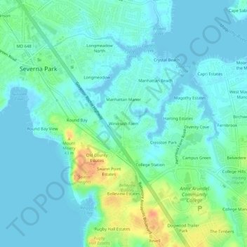 Mappa topografica Windrush Farm, altitudine, rilievo
