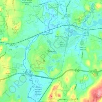 Mappa topografica Devens, altitudine, rilievo