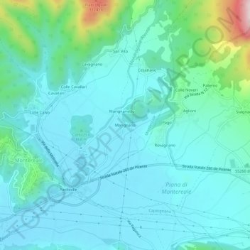 Mappa topografica Marignano, altitudine, rilievo