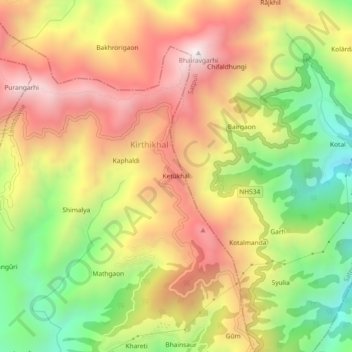 Mappa topografica Ketūkhāl, altitudine, rilievo