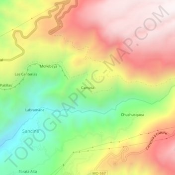Mappa topografica Camata, altitudine, rilievo