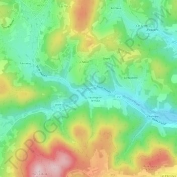 Mappa topografica Vaumignon, altitudine, rilievo
