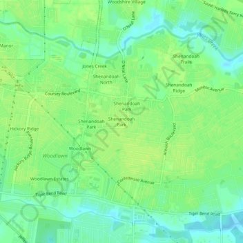 Mappa topografica Shenandoah Park, altitudine, rilievo