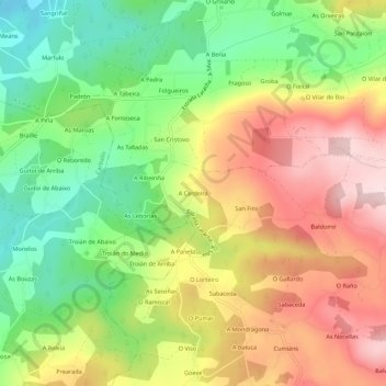 Mappa topografica A Cerdeira, altitudine, rilievo