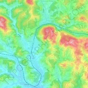 Mappa topografica Laše, altitudine, rilievo