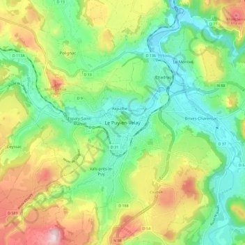 Mappa topografica Le Puy-en-Velay, altitudine, rilievo