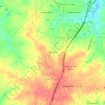 Mappa topografica Owls Nest, altitudine, rilievo