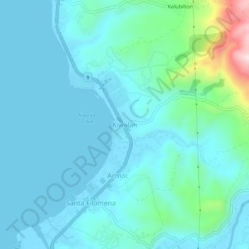 Mappa topografica Kiwalan, altitudine, rilievo