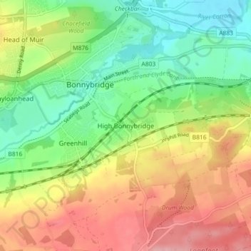 Mappa topografica High Bonnybridge, altitudine, rilievo