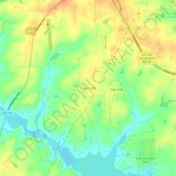 Mappa topografica Forest Hills, altitudine, rilievo