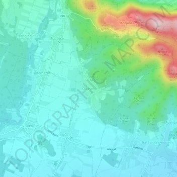 Mappa topografica Olševek, altitudine, rilievo