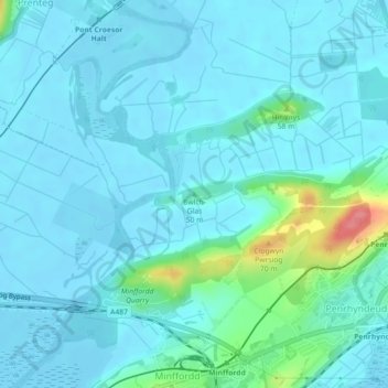 Mappa topografica Bwlch-Glas, altitudine, rilievo