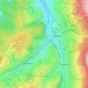Mappa topografica Findlos, altitudine, rilievo