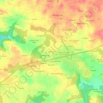 Mappa topografica Kerlavarec, altitudine, rilievo
