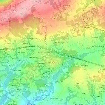Mappa topografica Coadic Bihan, altitudine, rilievo