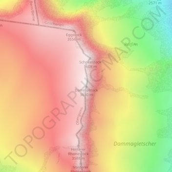 Mappa topografica Dammastock, altitudine, rilievo