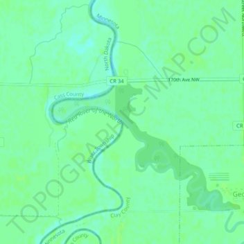Mappa topografica confluence of Red River of the North and Buffalo River, altitudine, rilievo