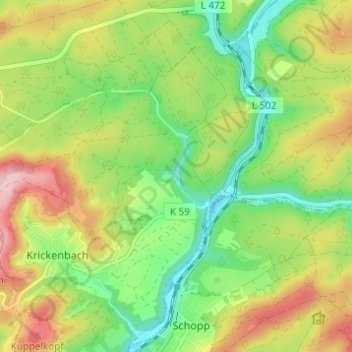 Mappa topografica Schweinstal, altitudine, rilievo