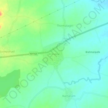 Mappa topografica Atmakur, altitudine, rilievo