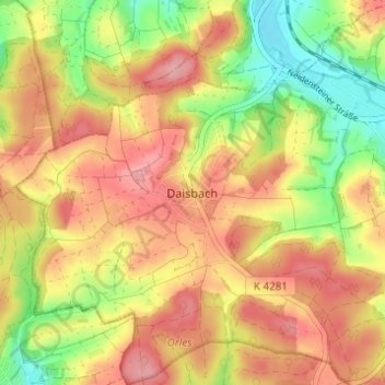 Mappa topografica Daisbach, altitudine, rilievo