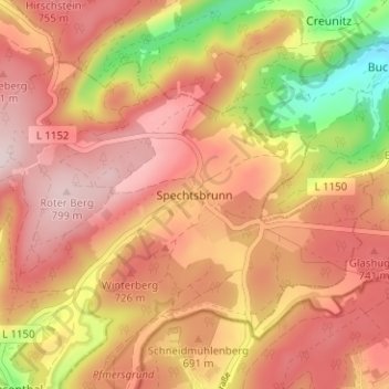 Mappa topografica Spechtsbrunn, altitudine, rilievo