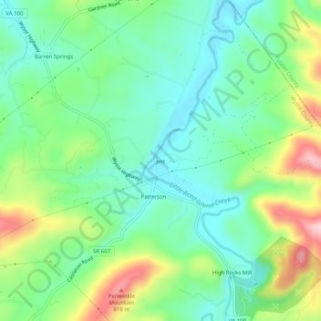 Mappa topografica Jett, altitudine, rilievo