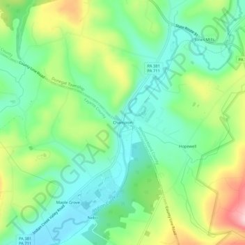 Mappa topografica Champion, altitudine, rilievo