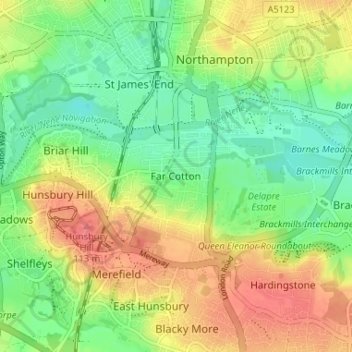 Mappa topografica Far Cotton, altitudine, rilievo
