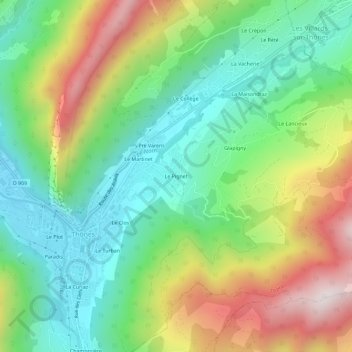 Mappa topografica Le Pignet, altitudine, rilievo