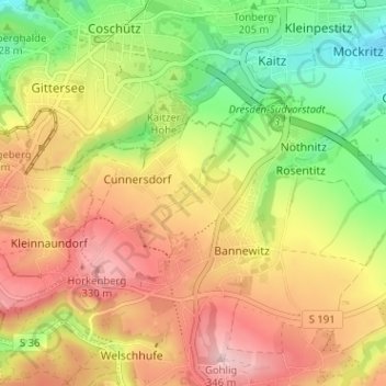 Mappa topografica Boderitz, altitudine, rilievo