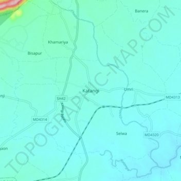 Mappa topografica Katangi, altitudine, rilievo