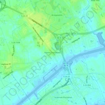 Mappa topografica Nixons Crossroads, altitudine, rilievo