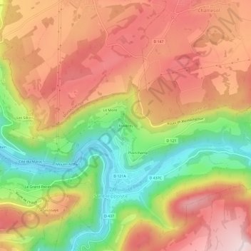 Mappa topografica Rosières, altitudine, rilievo