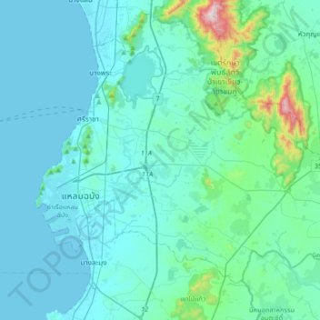 Mappa topografica Chao Phraya Surasak, altitudine, rilievo