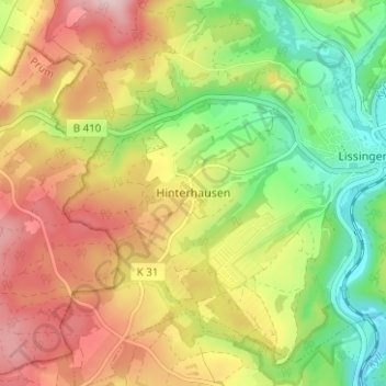 Mappa topografica Hinterhausen, altitudine, rilievo
