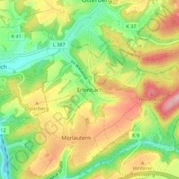 Mappa topografica Erlenbach, altitudine, rilievo